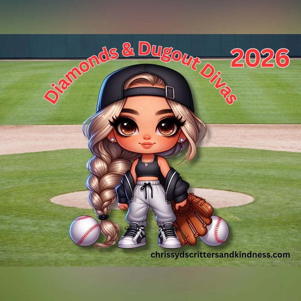 Diamonds & Dugout Divas CutiePie Girls 2026 12 Month Jan-Dec Calendar